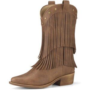 Girls Blrown Cowgirl Boots Fringe Western Snip Toe Cowboy Boots for Kids Stylish